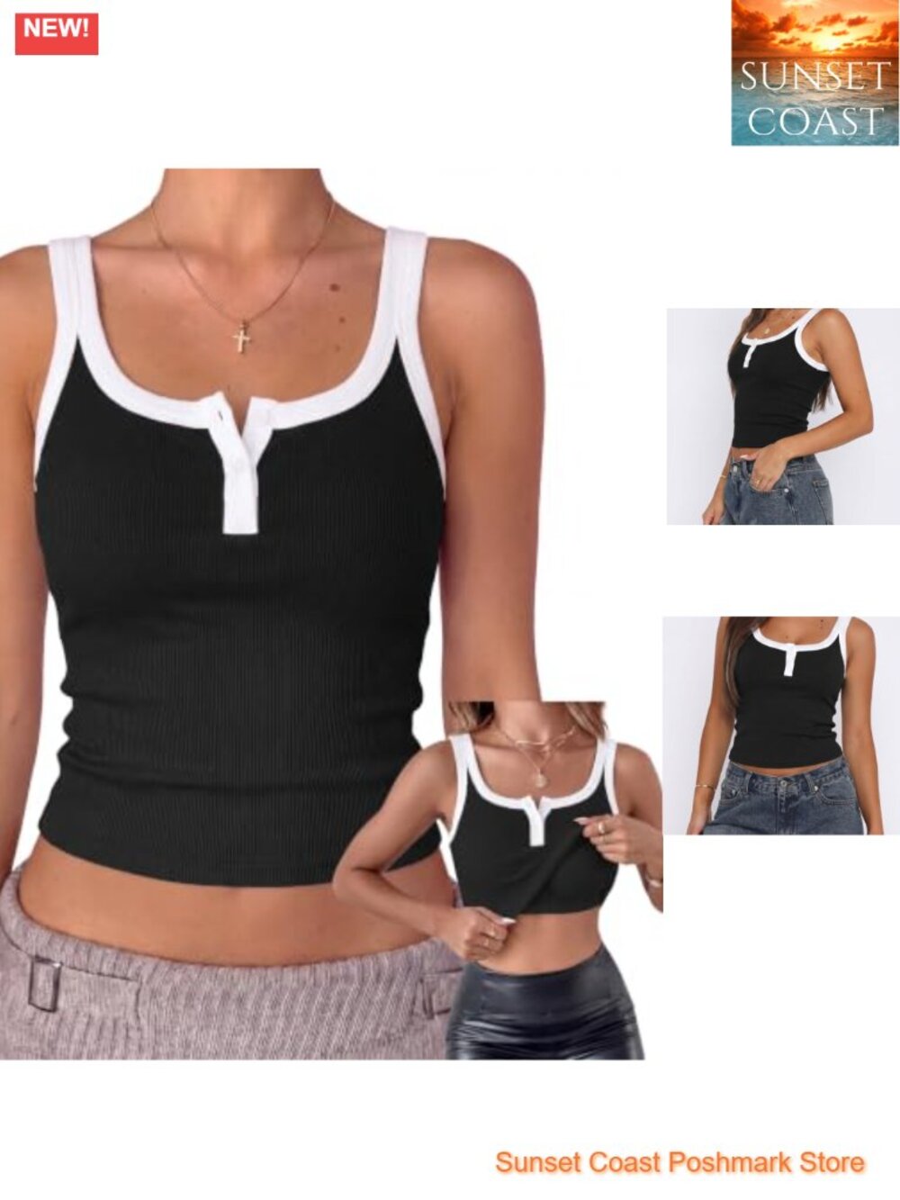 Women Sleeveless Rib Knit Tank Top Built-in Bra Stretch